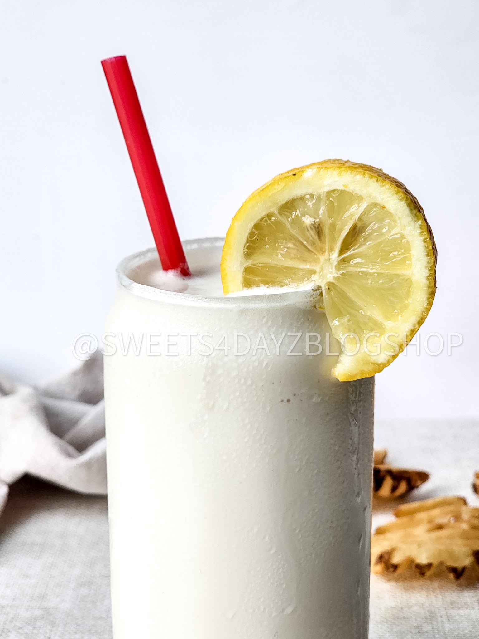 Copycat Chick Fil A Frosted Lemonade on Linen