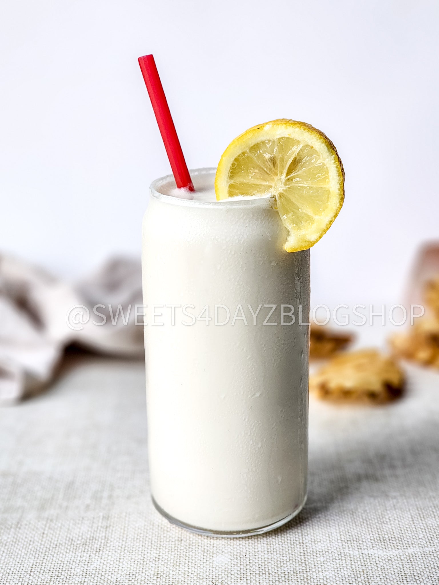 Copycat Chick Fil A Frosted Lemonade on Linen