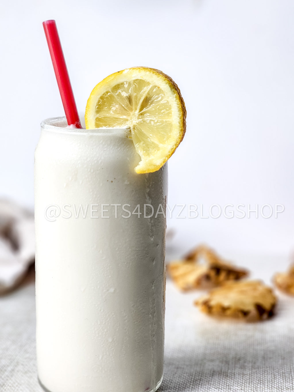 Copycat Chick Fil A Frosted Lemonade on Linen