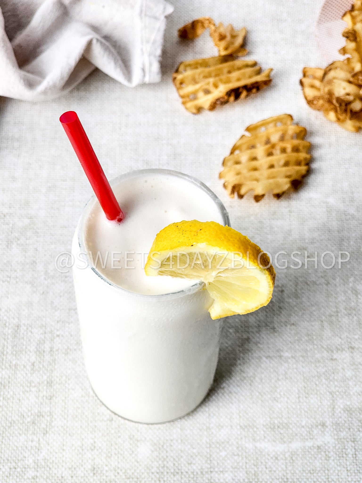 Copycat Chick Fil A Frosted Lemonade on Linen