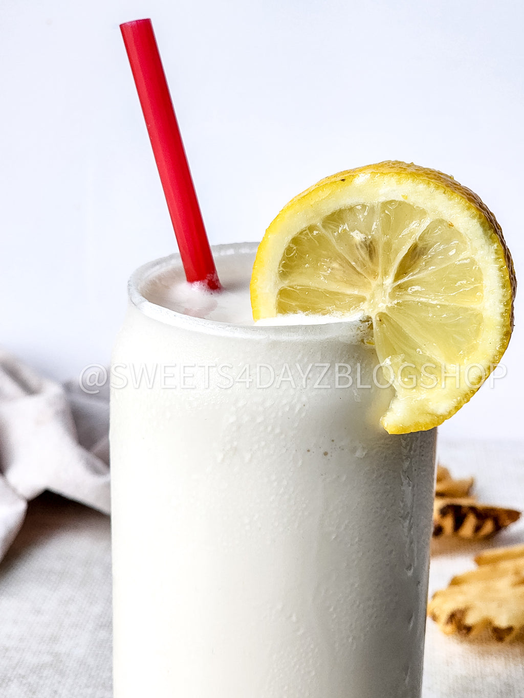 Copycat Chick Fil A Frosted Lemonade on Linen