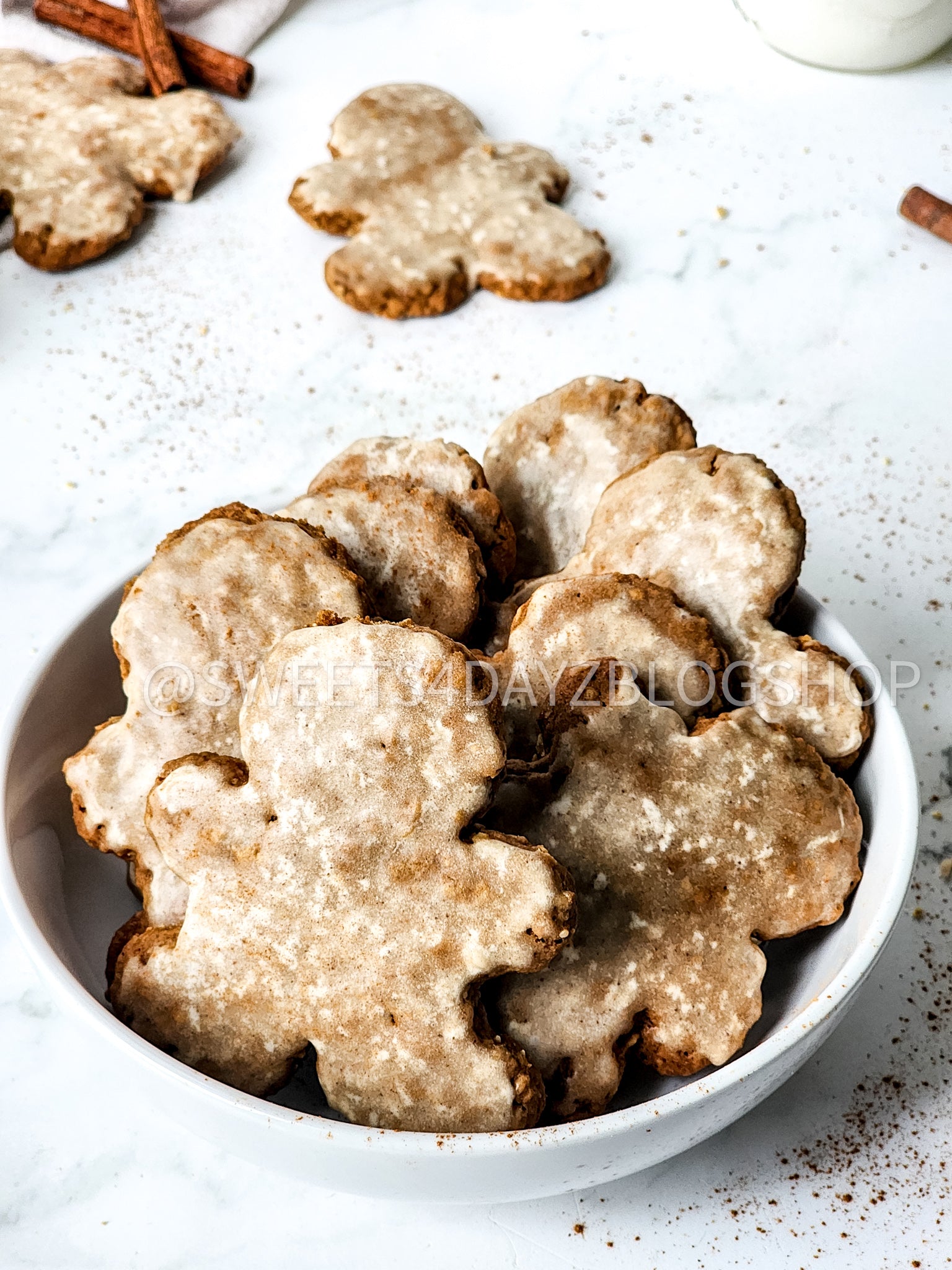 Iced Gingerbread Oatmeal Cookies on Marble