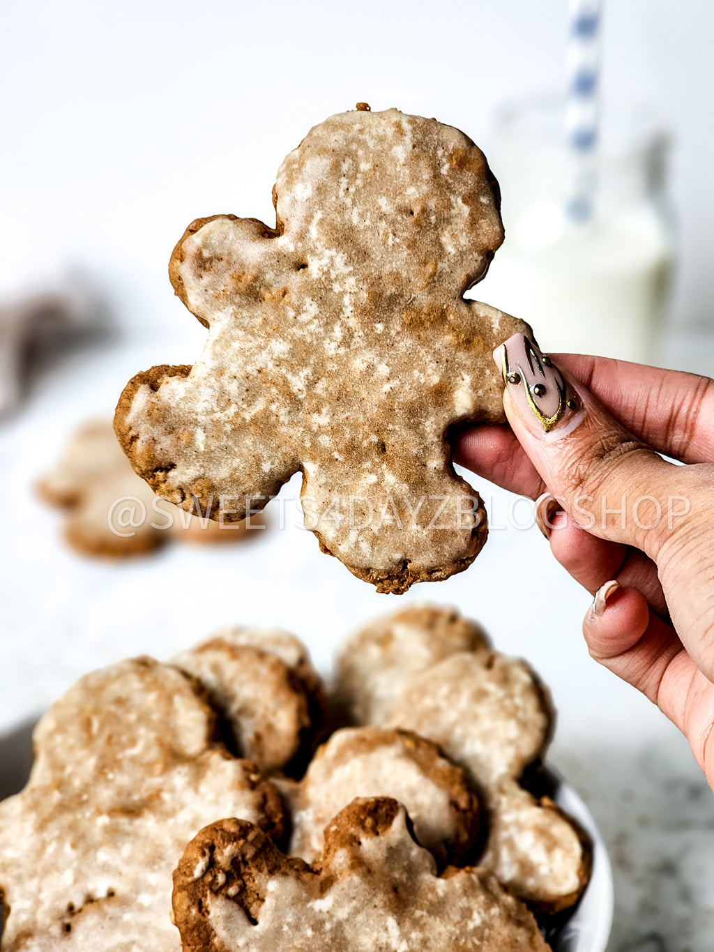 Iced Gingerbread Oatmeal Cookies on Marble