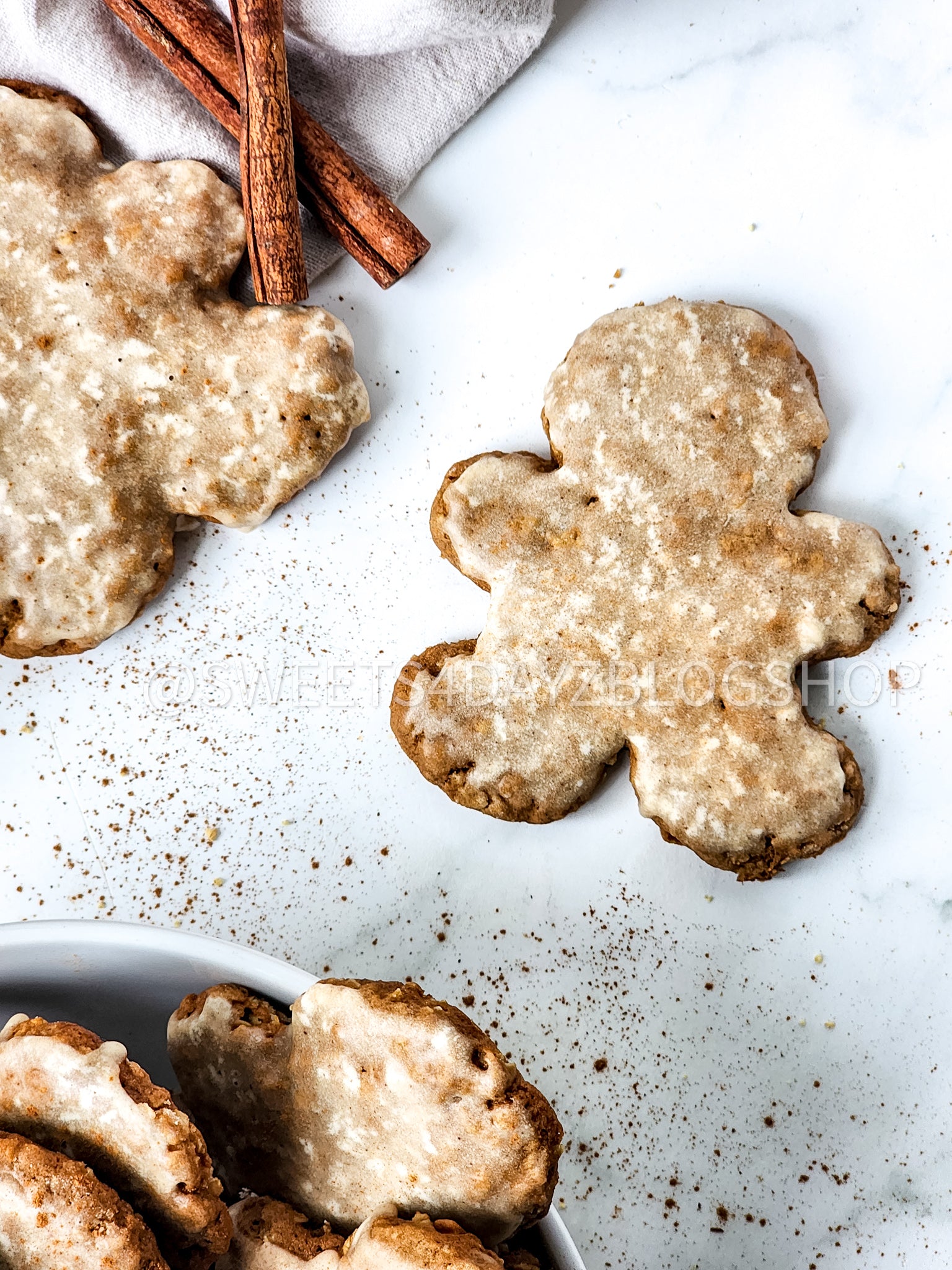 Iced Gingerbread Oatmeal Cookies on Marble