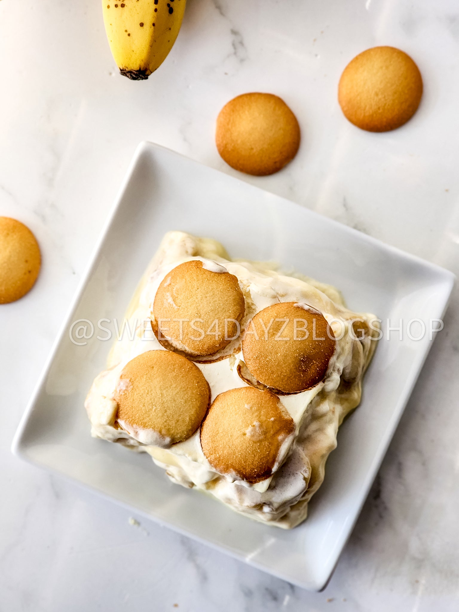 Banana Pudding Bars on Marble