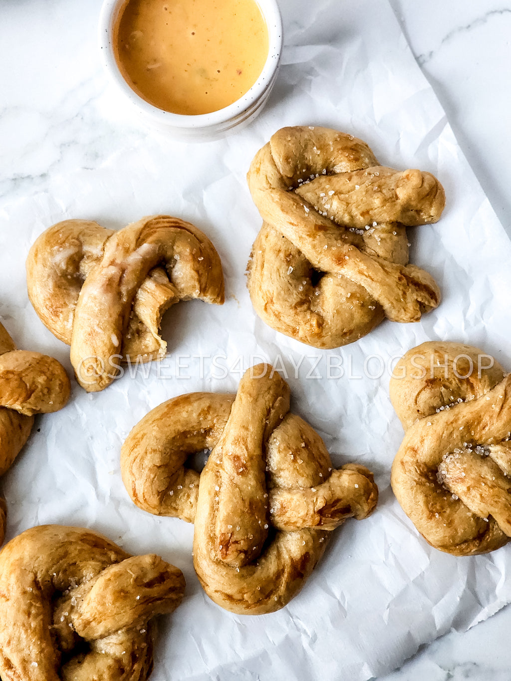 Homemade Soft Pretzels on Marble