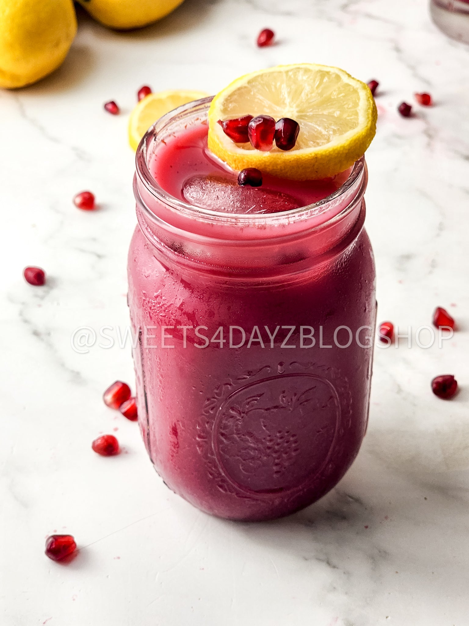 Homemade Pomegranate Juice on Marble
