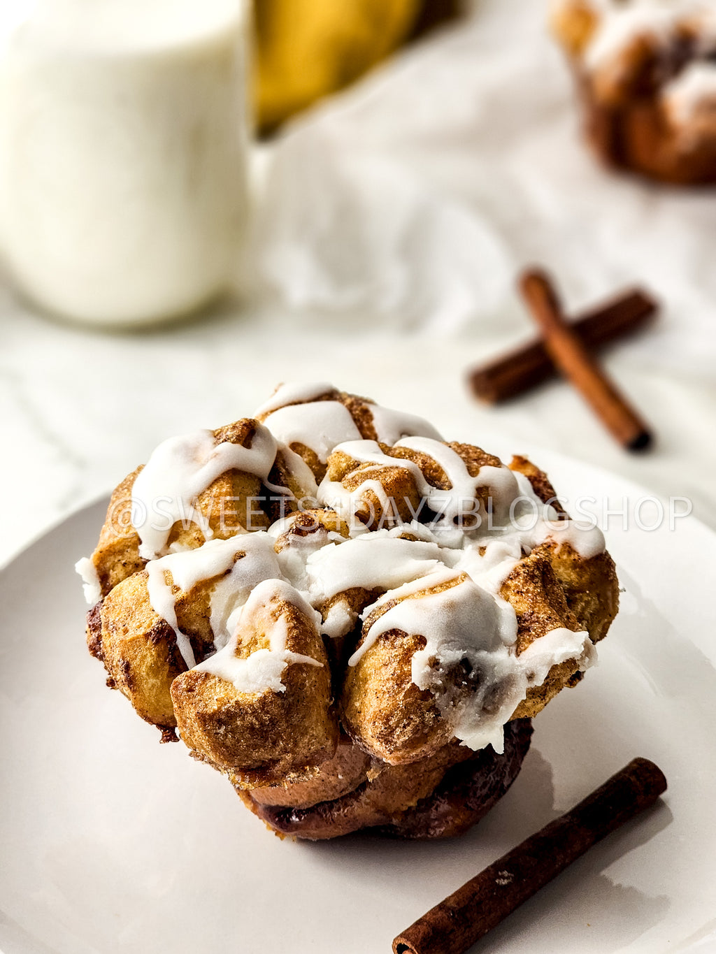 Cinnamon Monkey Bread Muffins on Marble