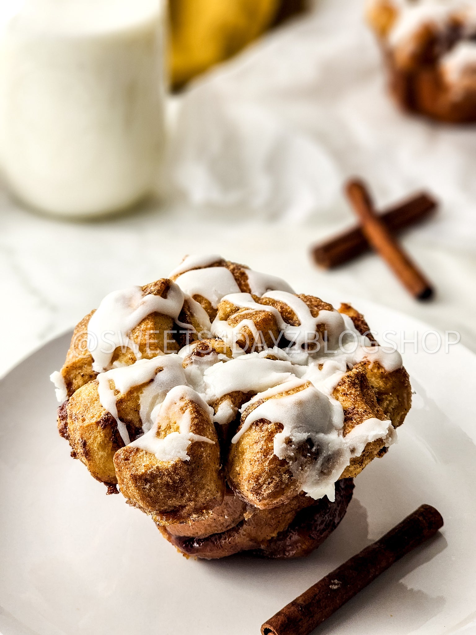 Cinnamon Monkey Bread Muffins on Marble