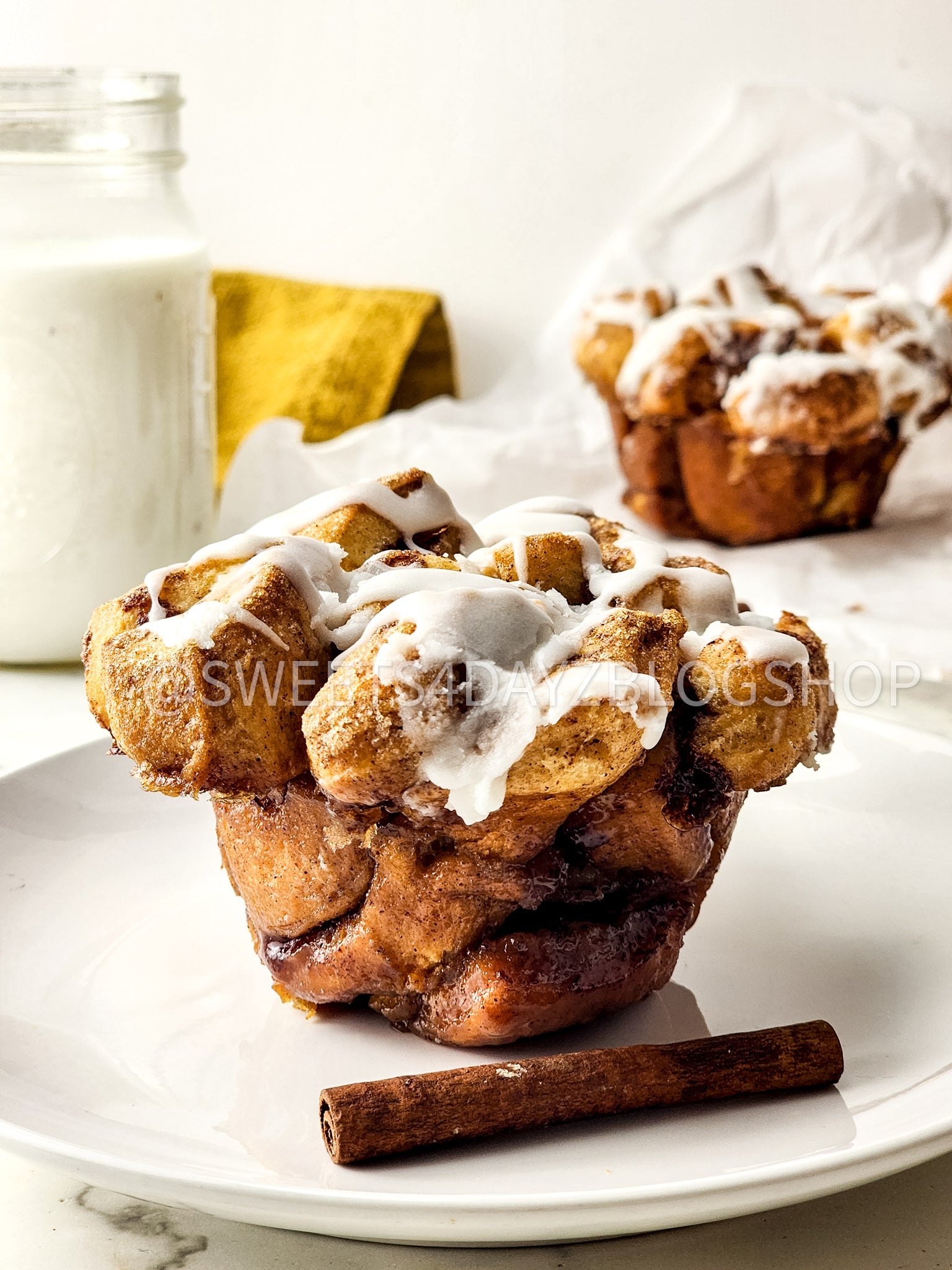 Cinnamon Monkey Bread Muffins on Marble