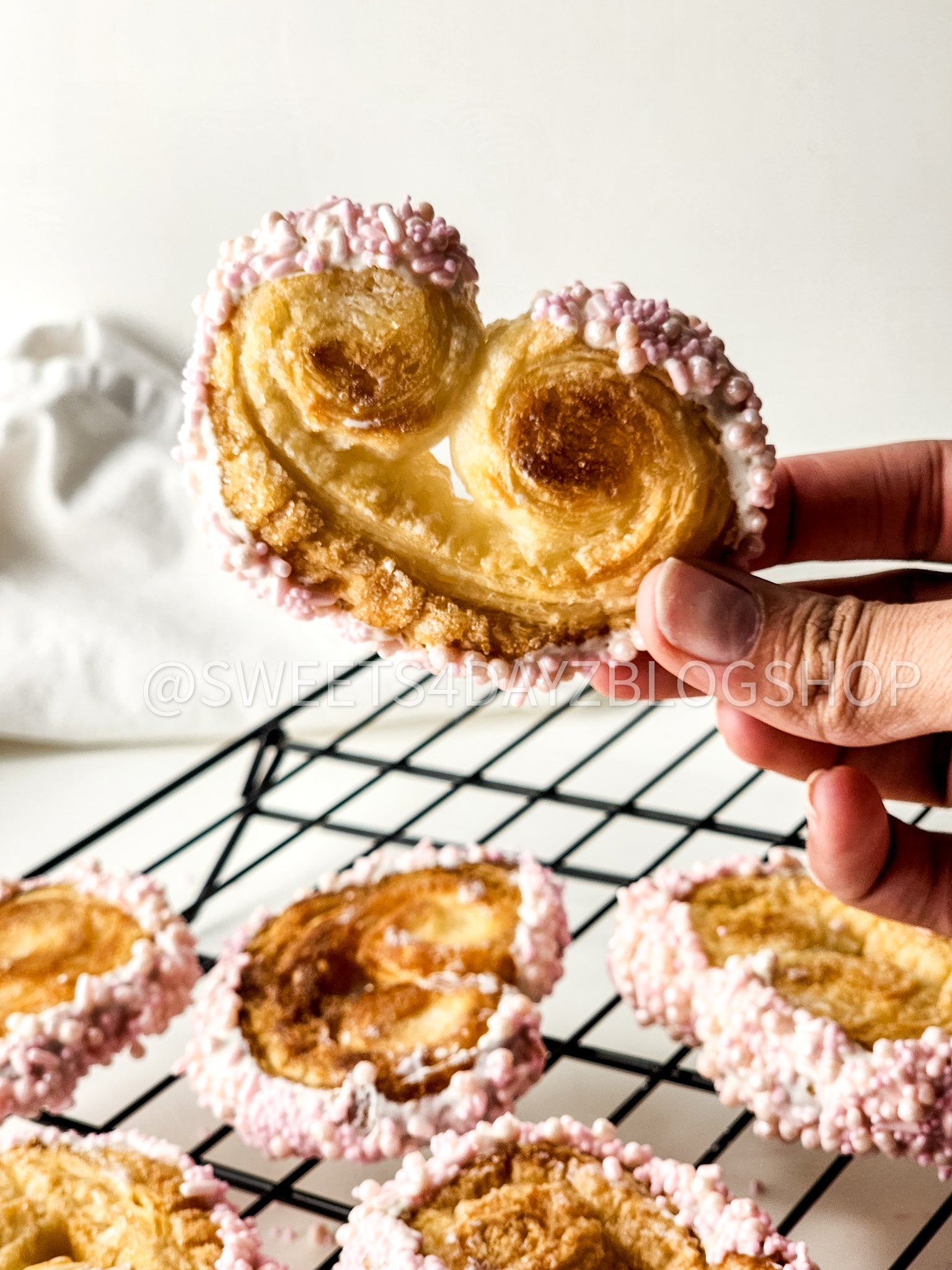 Heart Palmier Cookies on White