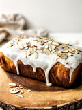 Almond Glazed Loaf Cake on White