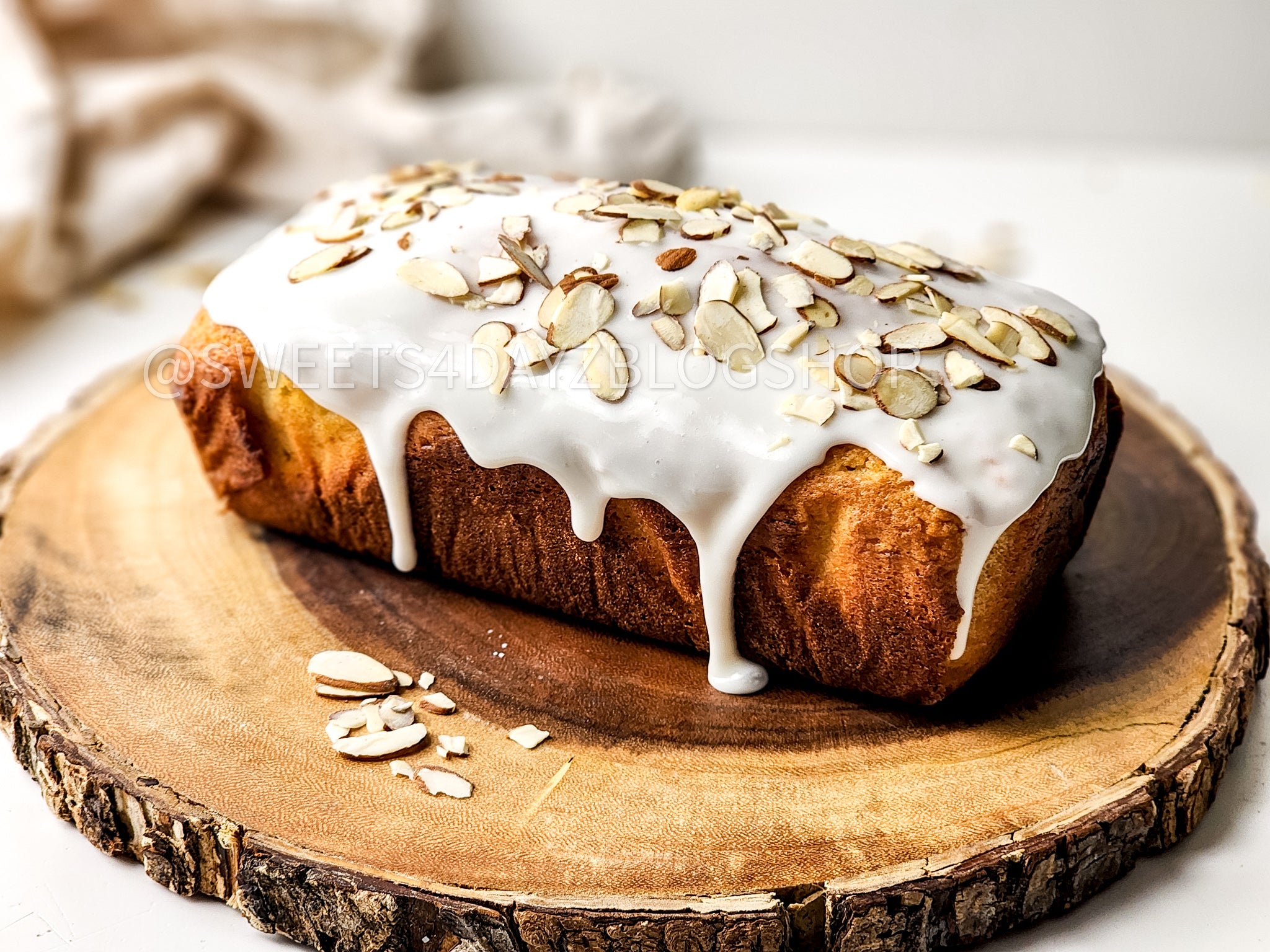Almond Glazed Loaf Cake on White