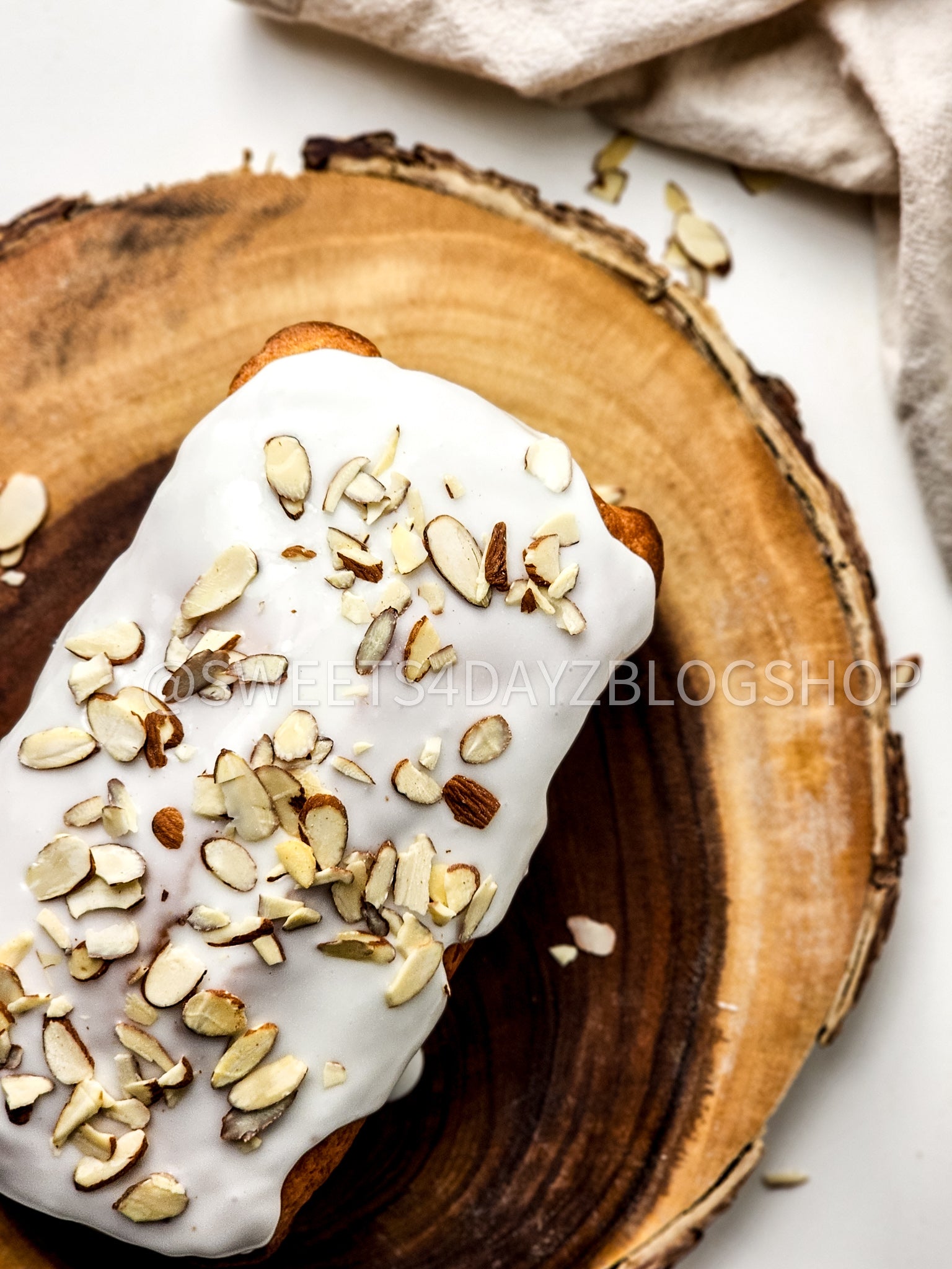 Almond Glazed Loaf Cake on White