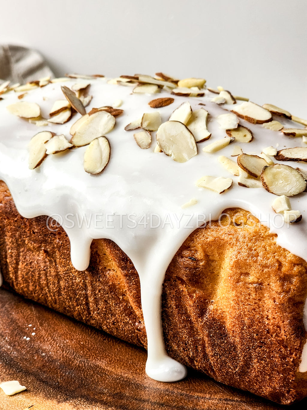 Almond Glazed Loaf Cake on White