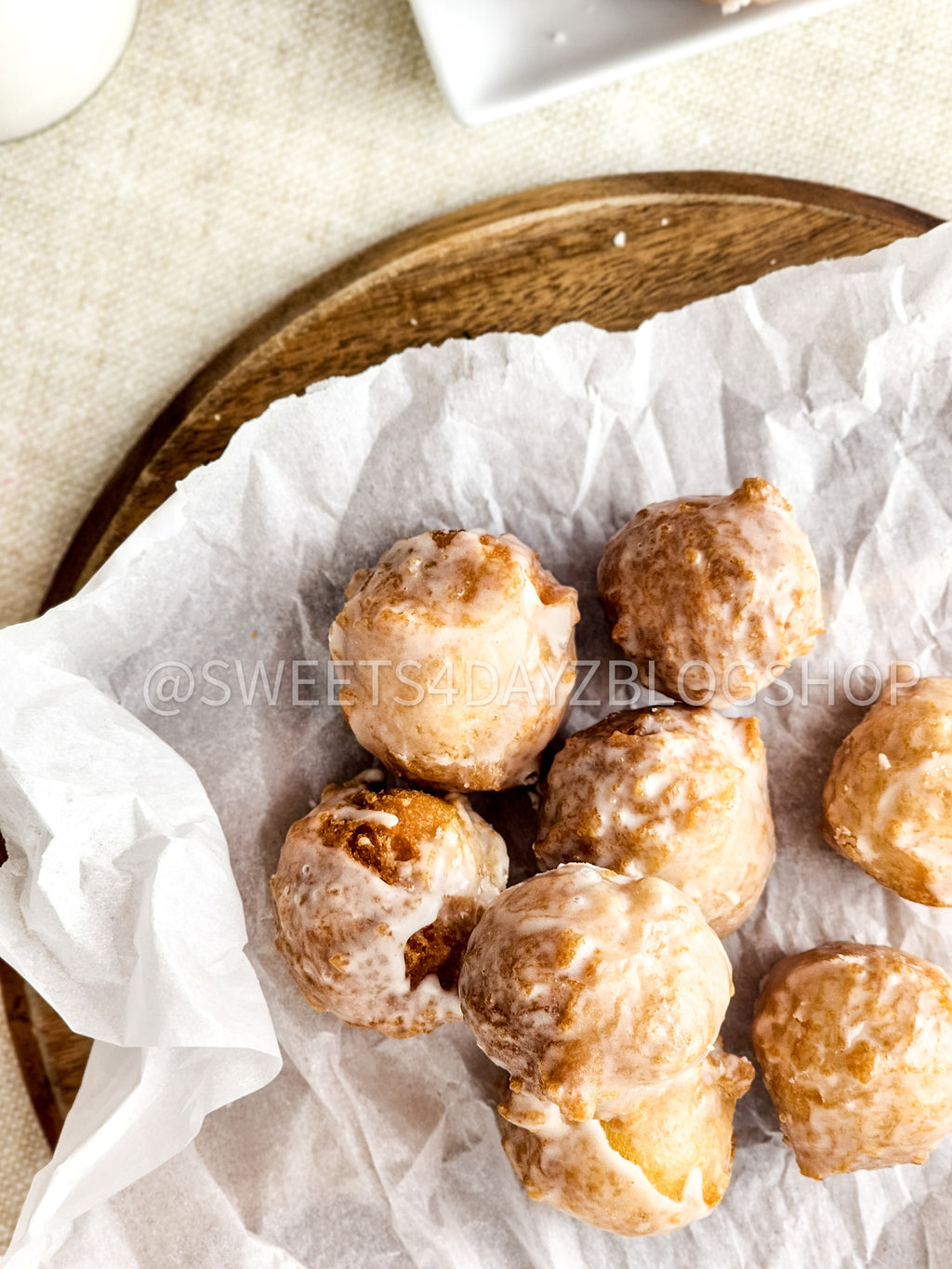 Copycat Dunkin Glazed Munchkins on Linen