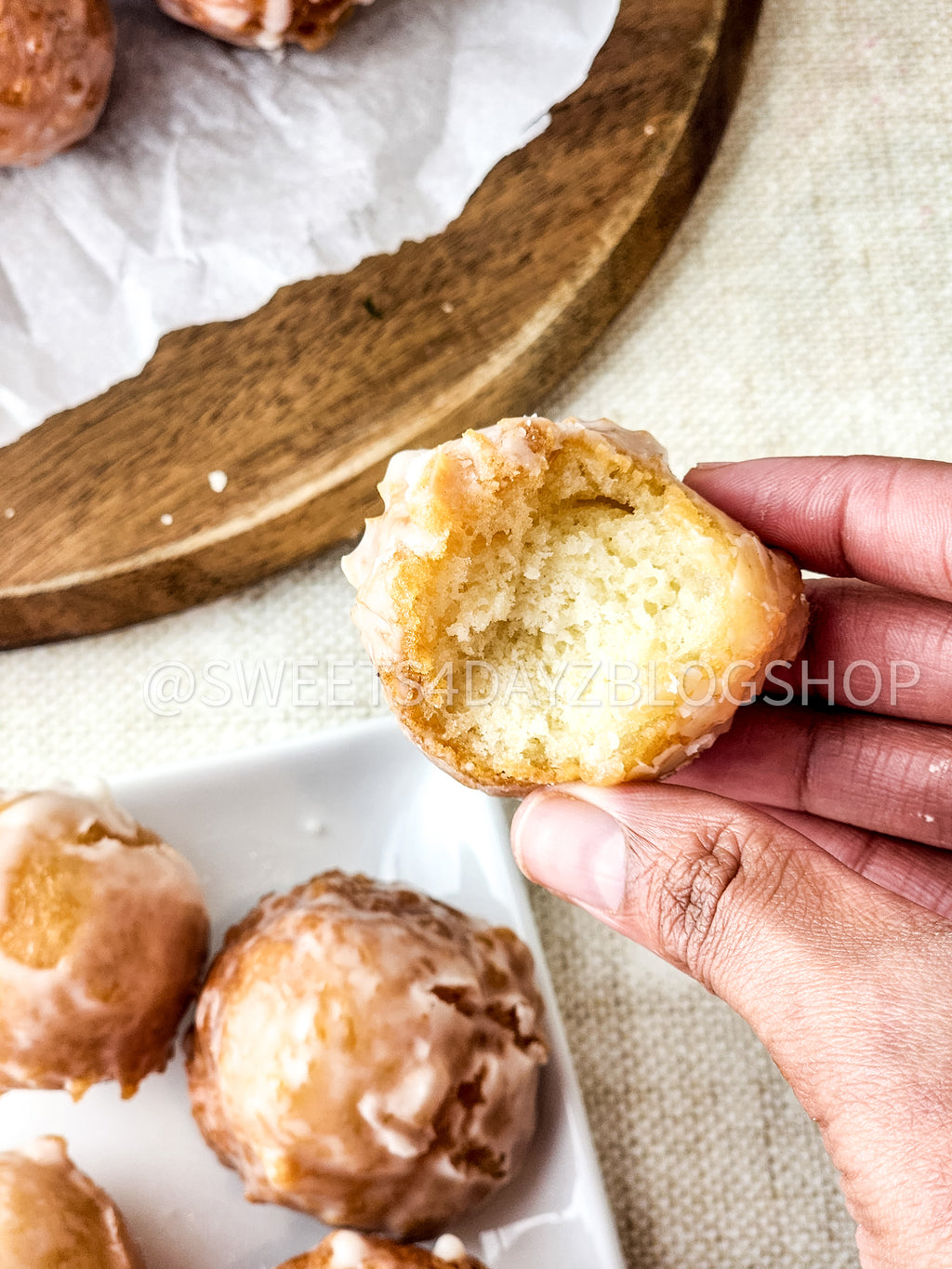 Copycat Dunkin Glazed Munchkins on Linen