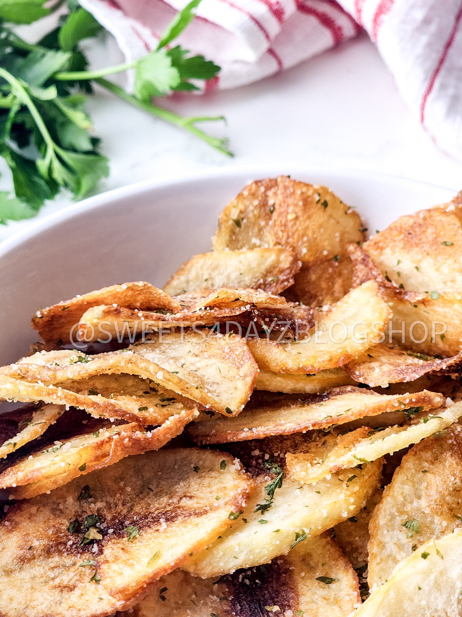 Homemade Potato Chips on Marble
