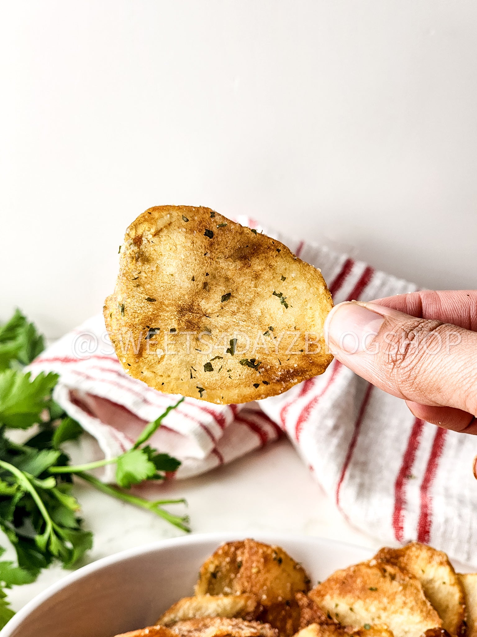 Homemade Potato Chips on Marble