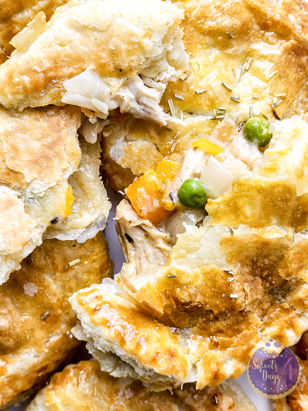 Chicken Pot Pie Puff Pastries on Marble