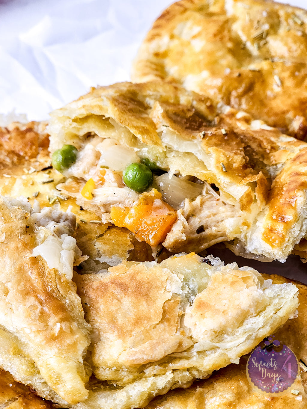 Chicken Pot Pie Puff Pastries on Marble
