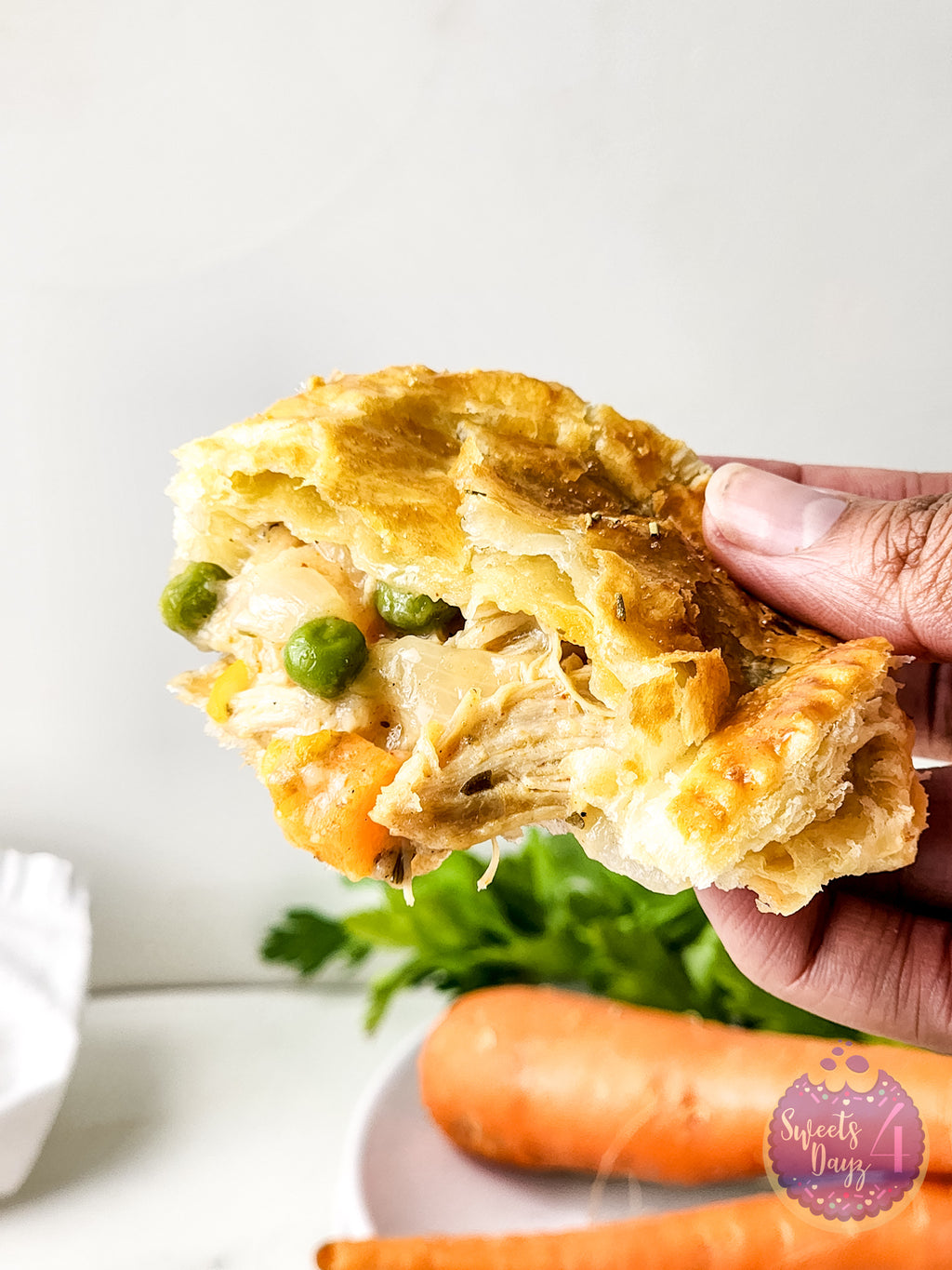 Chicken Pot Pie Puff Pastries on Marble