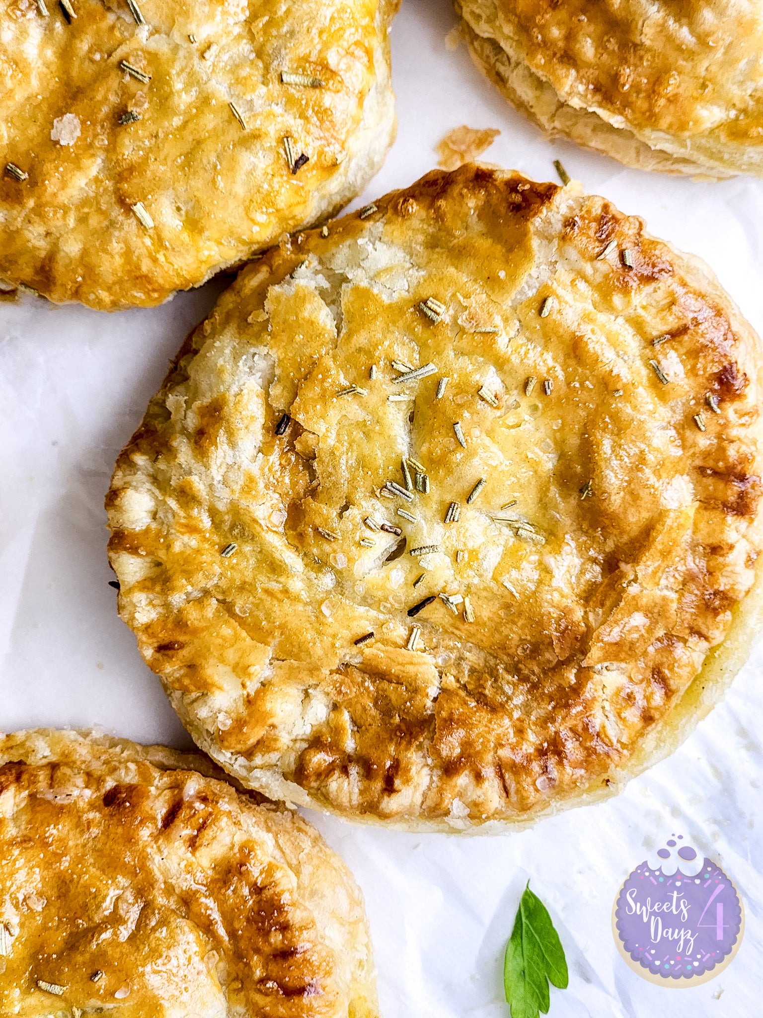 Chicken Pot Pie Puff Pastries on Marble