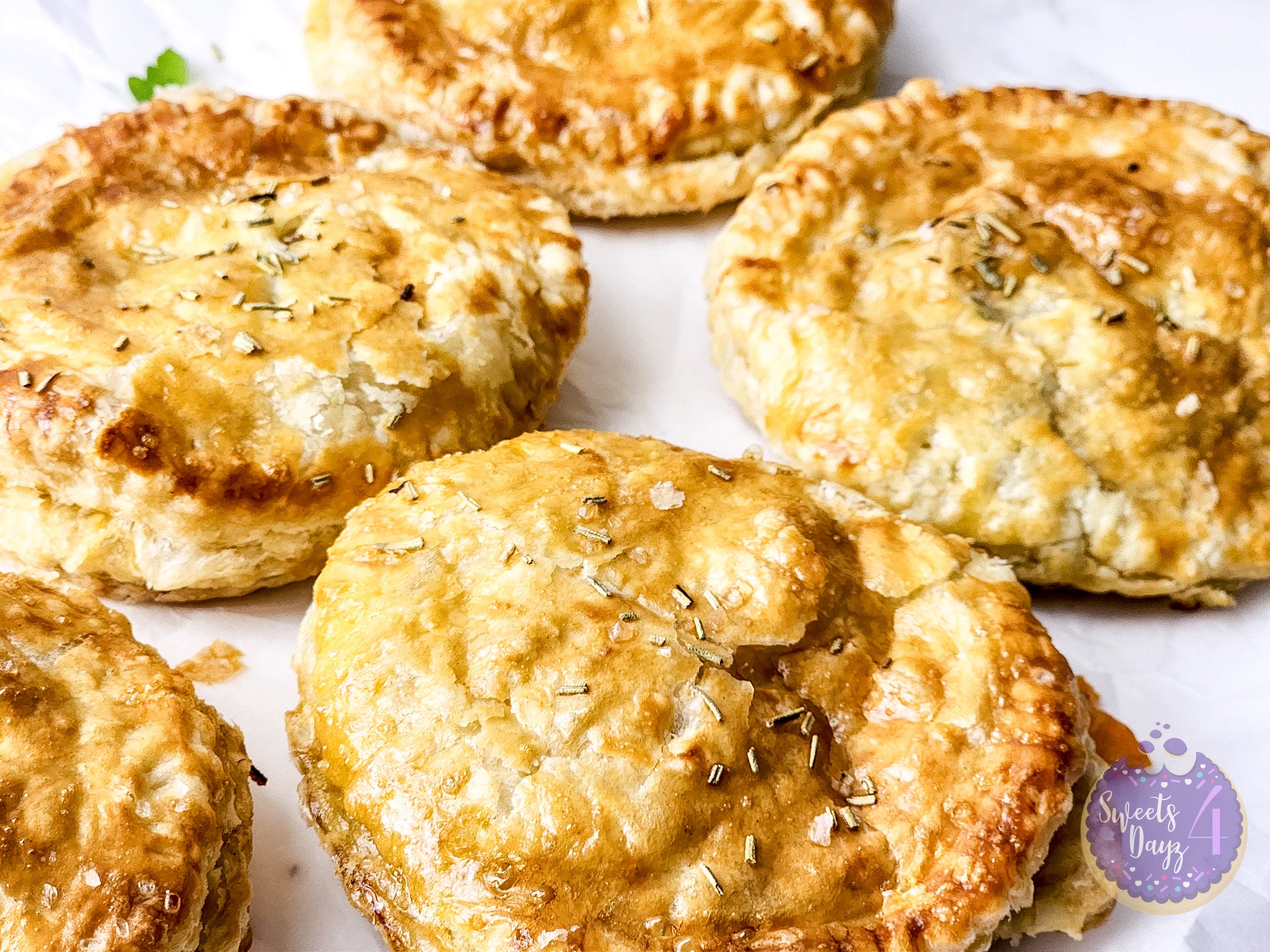 Chicken Pot Pie Puff Pastries on Marble