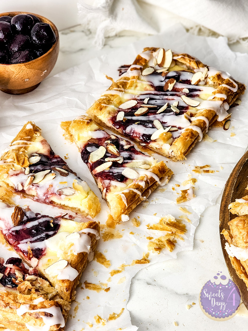 Cherry Almond Pastry on Marble