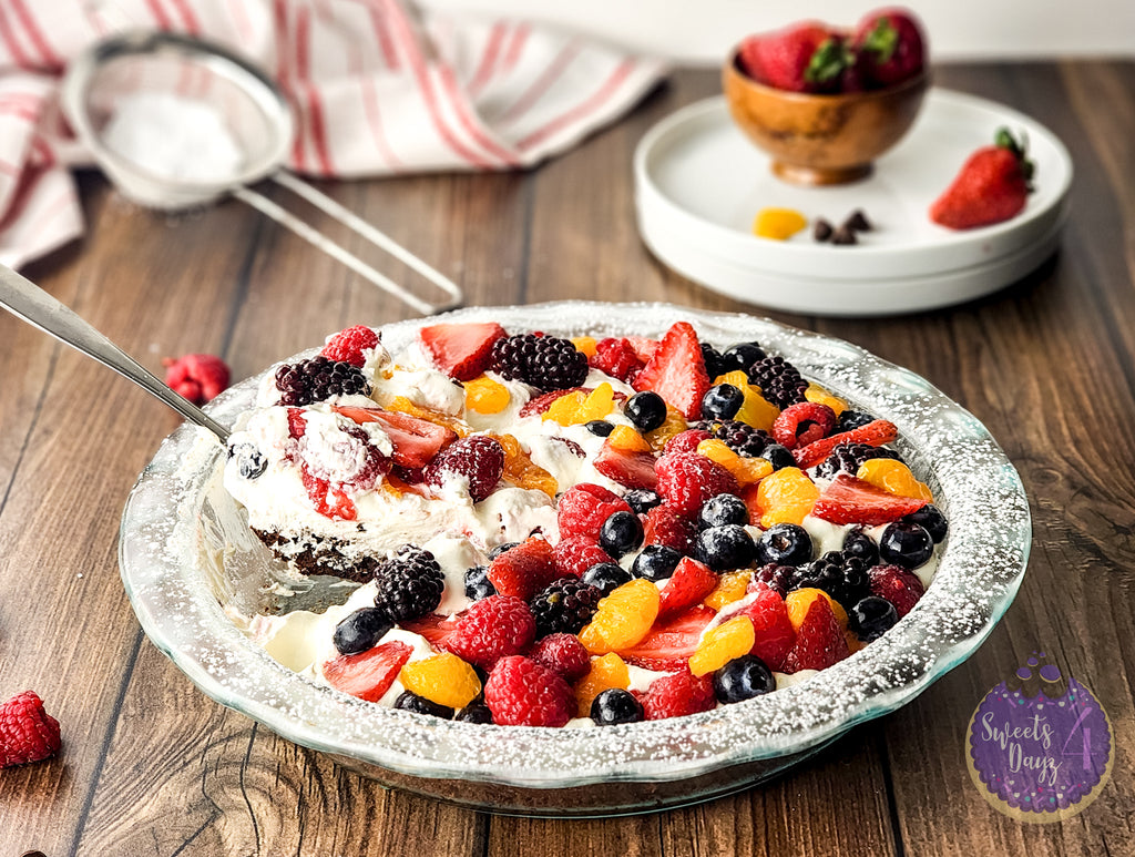 Gluten Free Brownie Fruit Pizza on Brown Wood