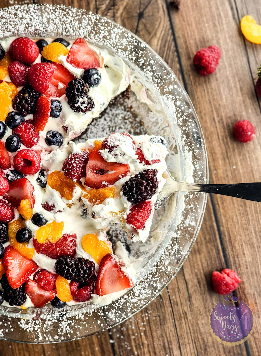 Gluten Free Brownie Fruit Pizza on Brown Wood