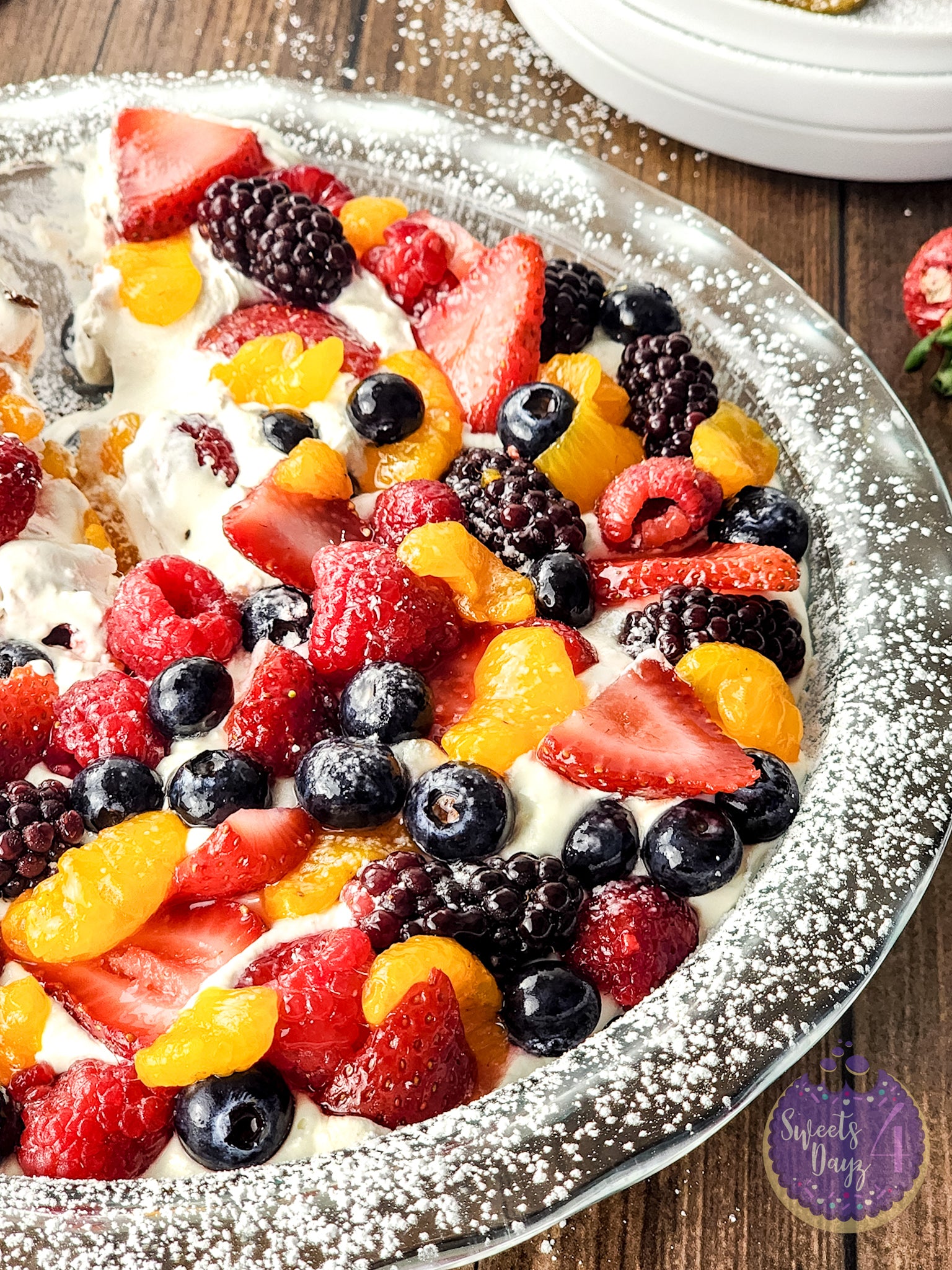 Gluten Free Brownie Fruit Pizza on Brown Wood