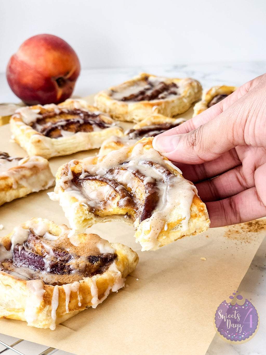 Peach Tartlets on Marble