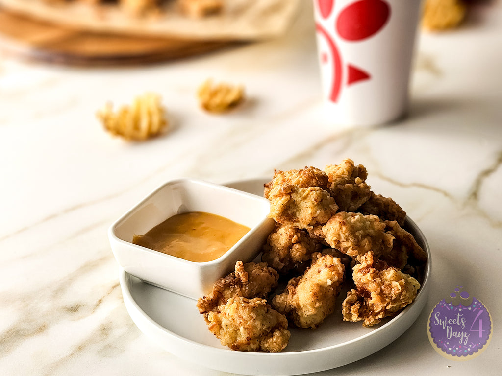Copycat Chick Fil A Nuggets on Gold Marble