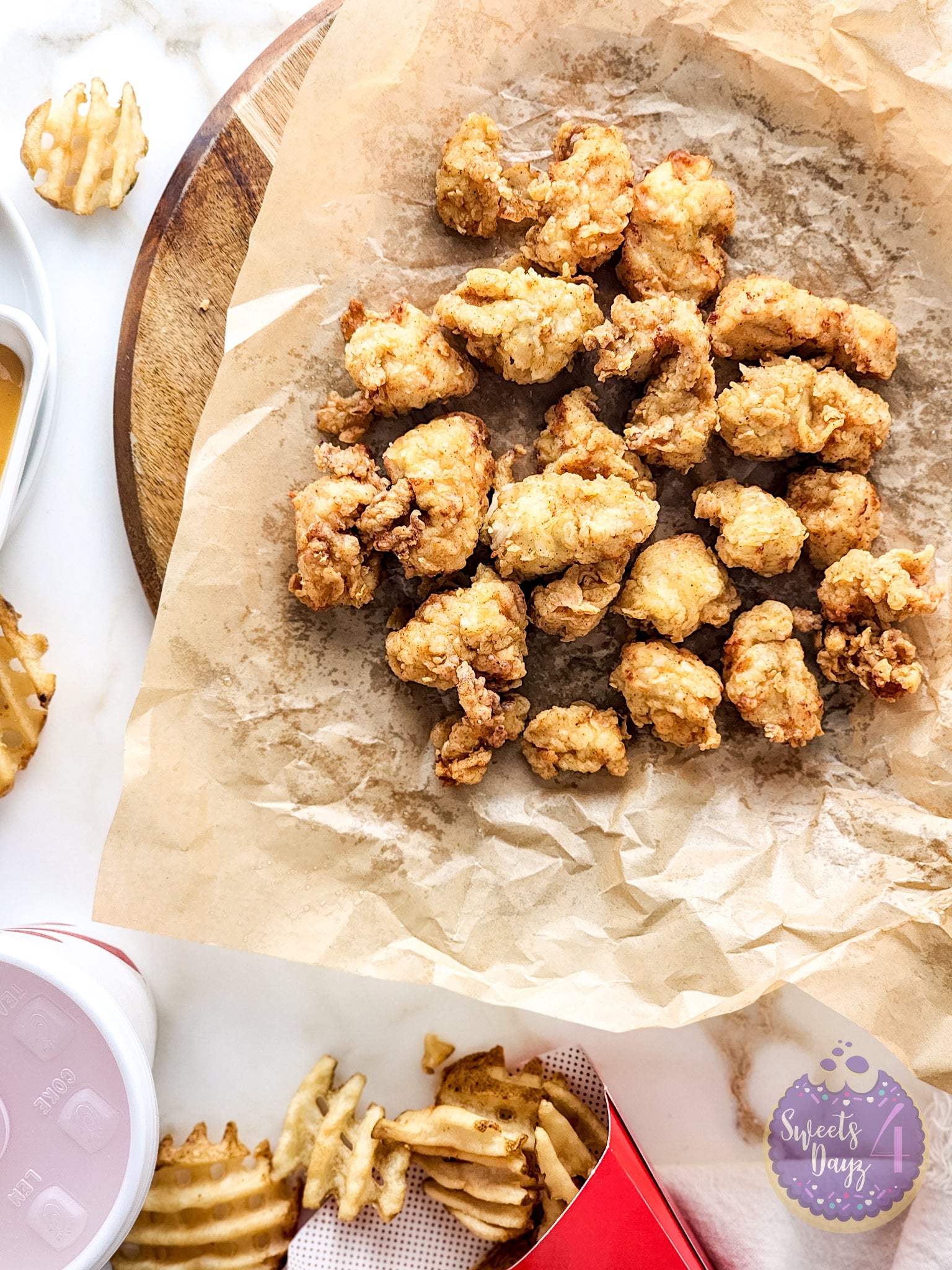 Copycat Chick Fil A Nuggets on Gold Marble