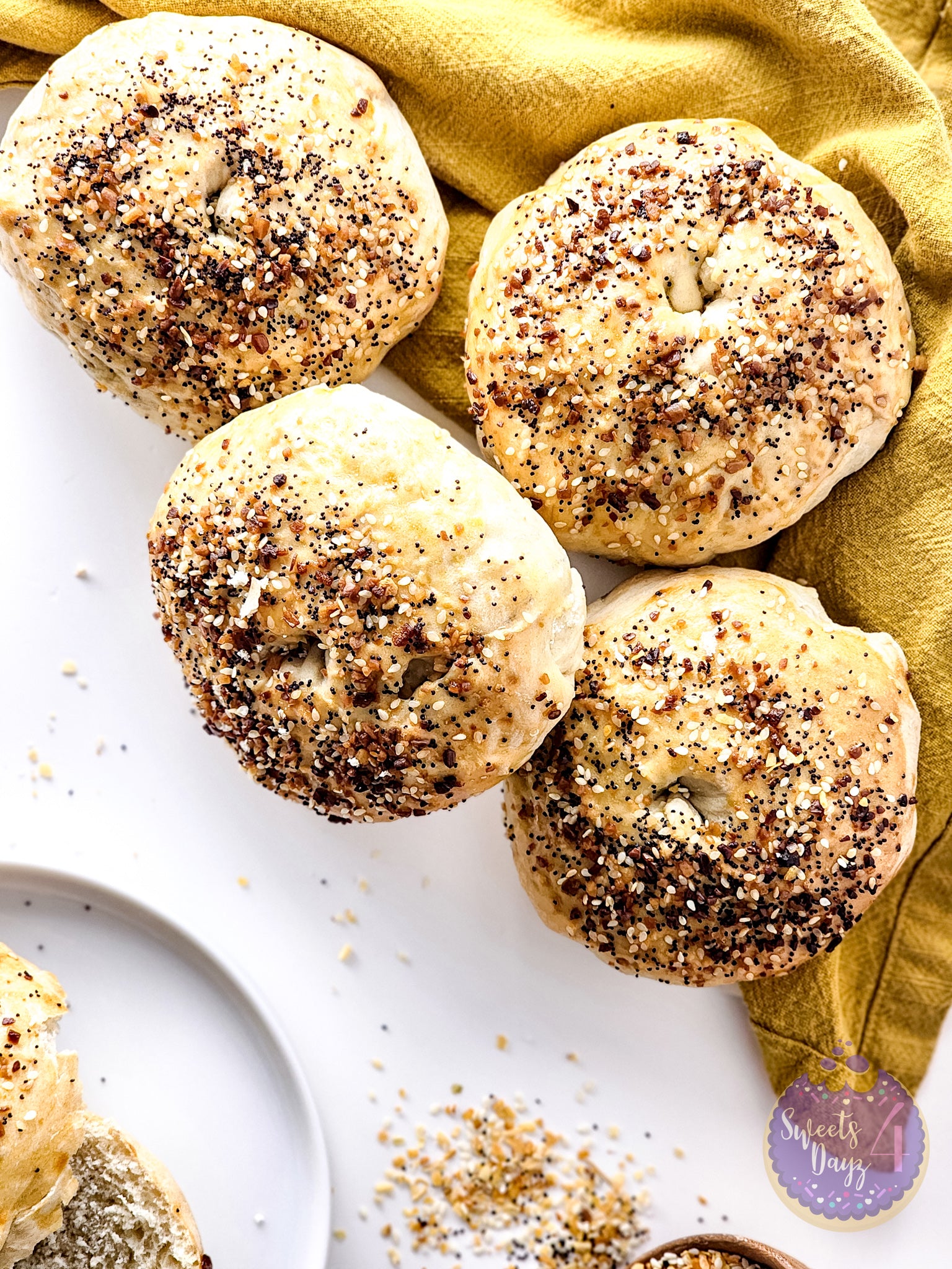 Homemade Everything Bagels on White