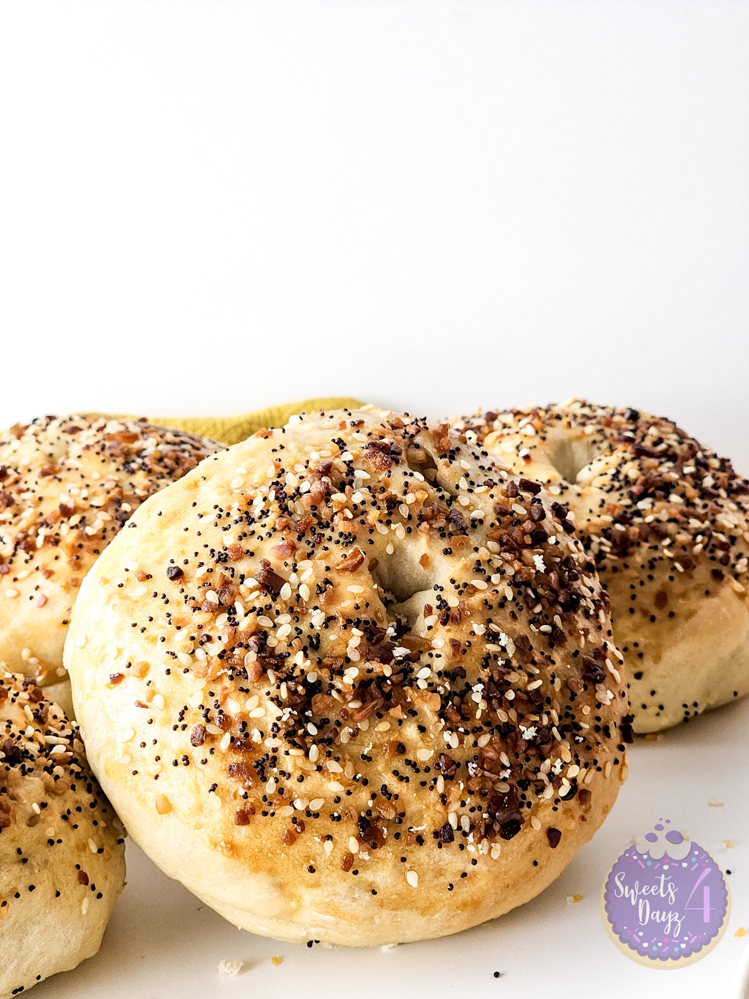 Homemade Everything Bagels on White
