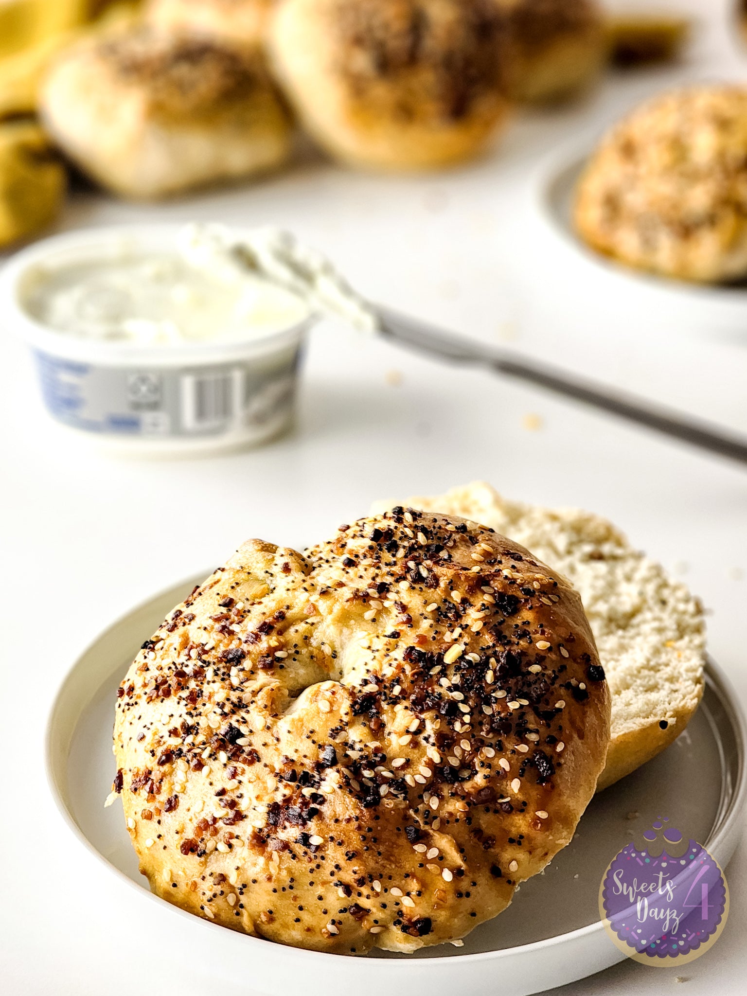 Homemade Everything Bagels on White