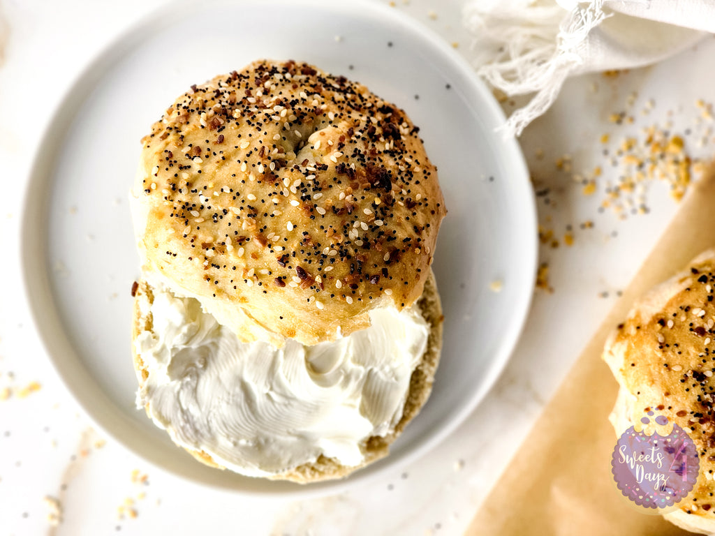 Homemade Everything Bagels on Gold Marble