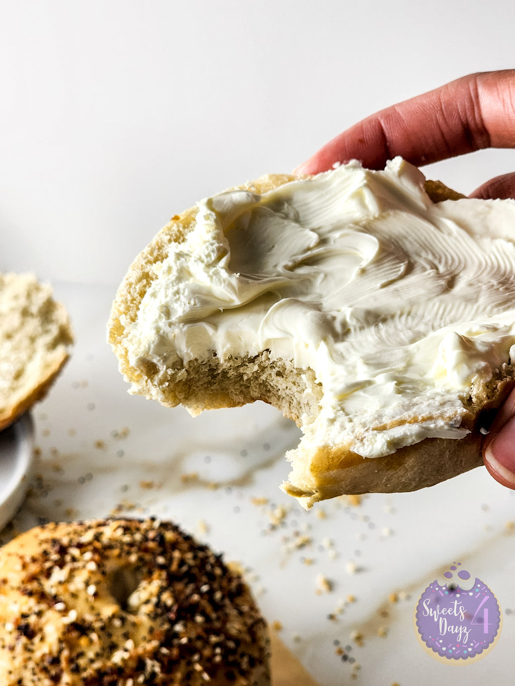 Homemade Everything Bagels on Gold Marble