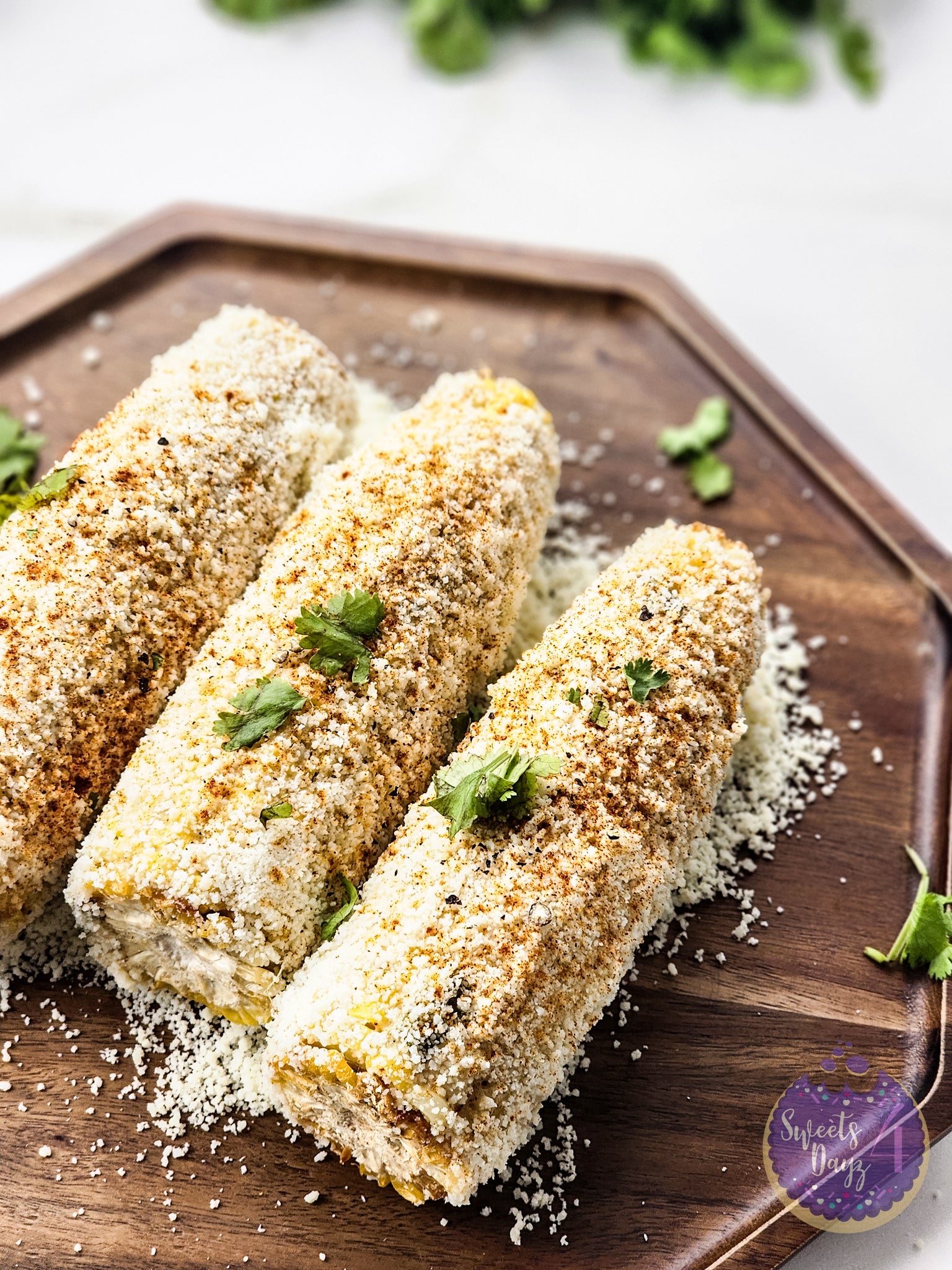 Homemade Mexican Street Corn on Gold Marble