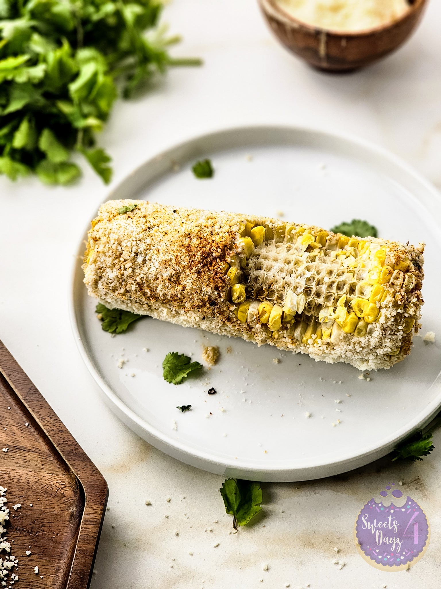Homemade Mexican Street Corn on Gold Marble