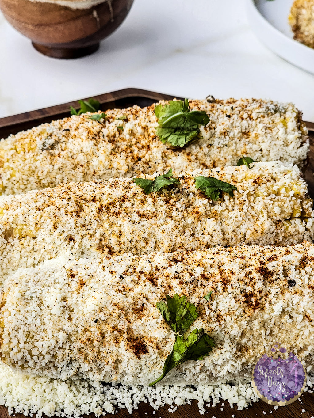 Homemade Mexican Street Corn on Gold Marble
