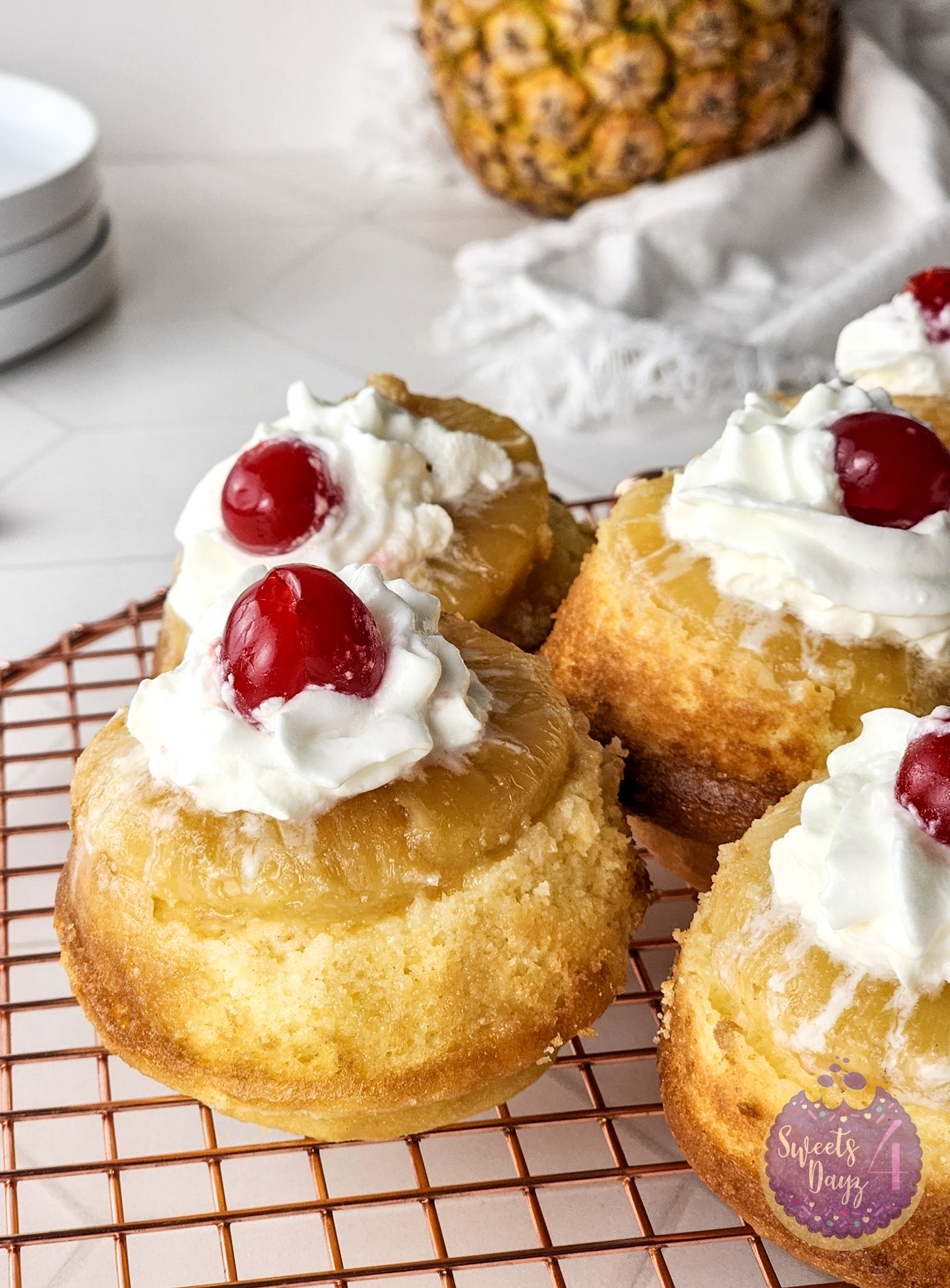 Mini Pineapple Upside Down Cakes on Rhombus