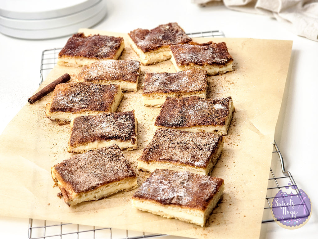 Churro Cheesecake Bars on White