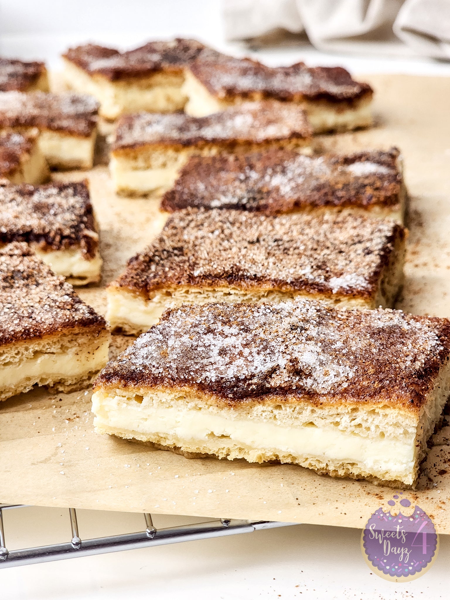 Churro Cheesecake Bars on White