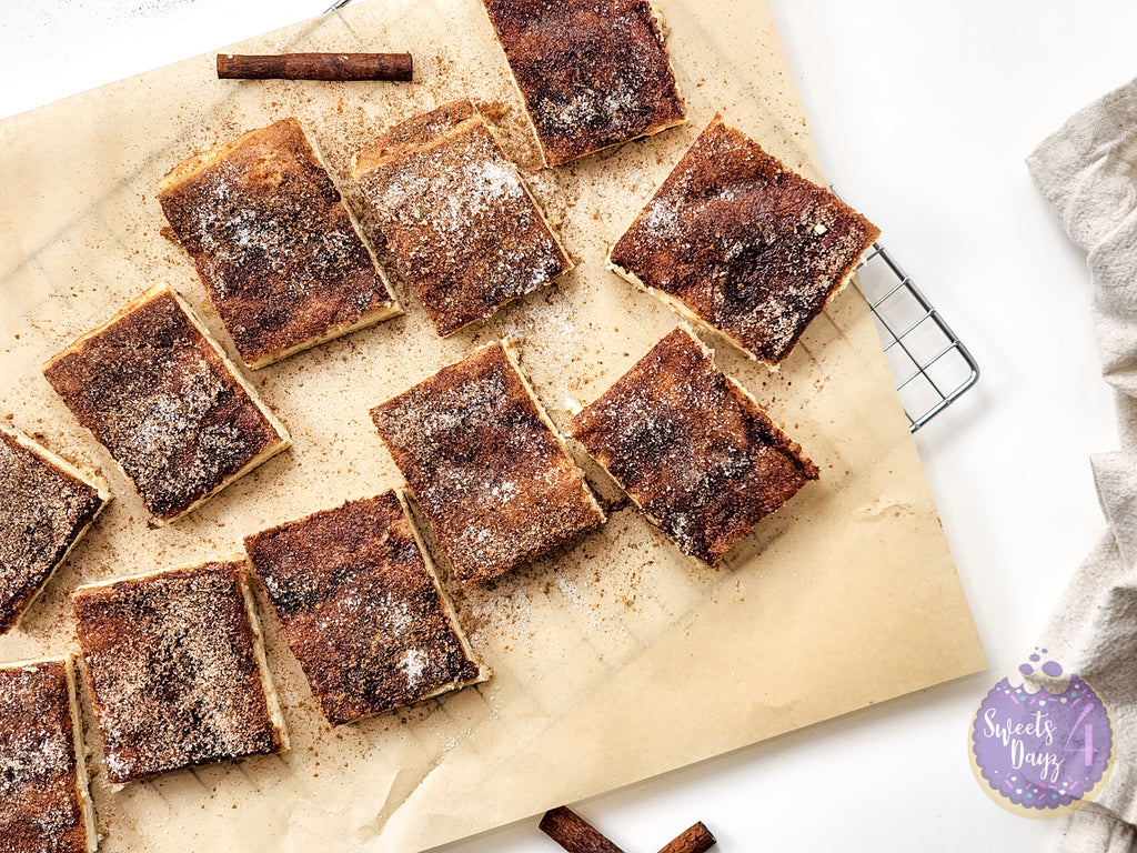 Churro Cheesecake Bars on White