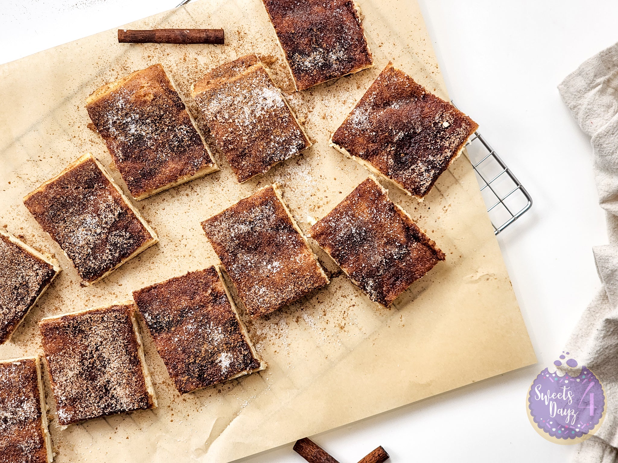 Churro Cheesecake Bars on White