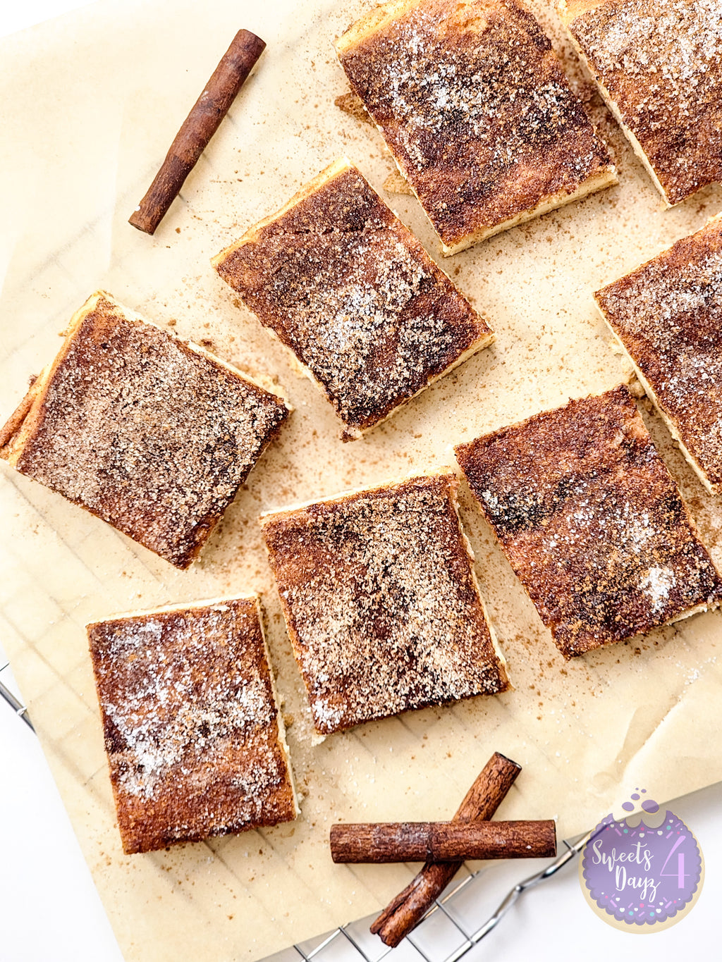 Churro Cheesecake Bars on White