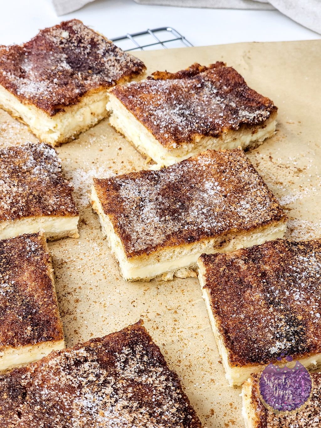 Churro Cheesecake Bars on White